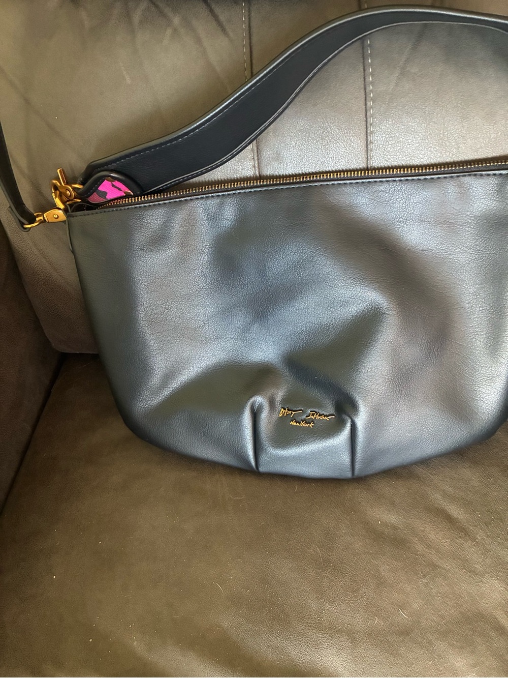 Betsey Johnson Black Shoulder Bag with Pink Accent and Gold Hardware